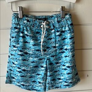 Kids Shark Print Swim Trunks - Blue